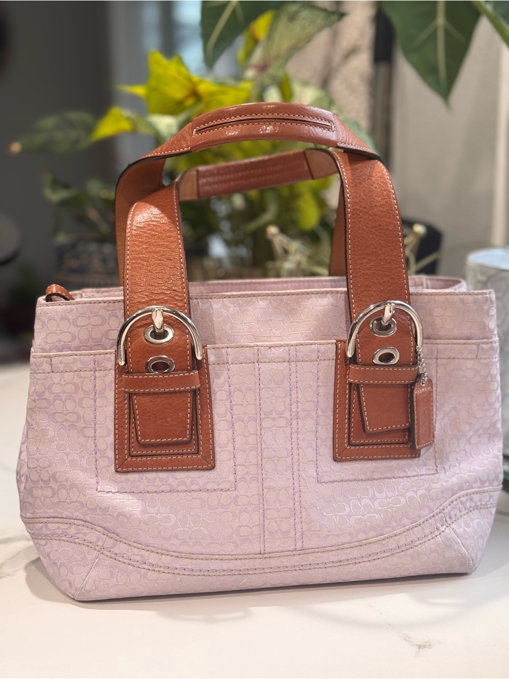 Coach Lilac🌸Signature Mini Satchel Leather Handles